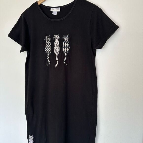 Casey Coleman Vintage Cats Embroidered Abstract Sequin Black White Maxi Cotton T - Picture 6 of 10